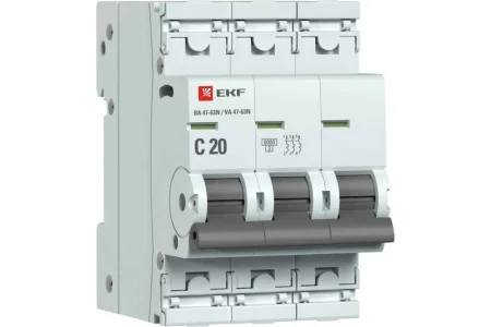 Выключатель автоматический модульный 3п C 20А 6кА ВА 47-63N PROxima EKF M636320C