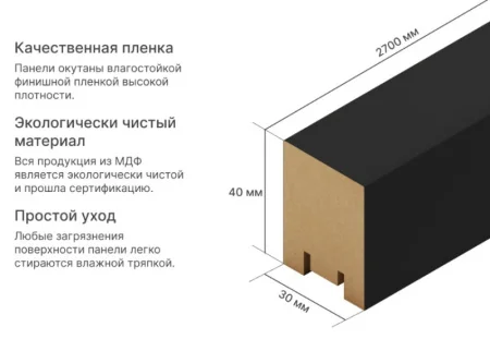 Рейка интерьерная МДФ Stella Ривьера Black Edition 40х30х2700мм