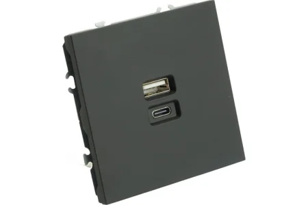 Розетка USB + Type C 2-м "Эмили" (механизм) 250В 20W черный уголь soft touch RST10-5115-05 Stekker *