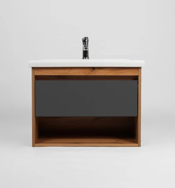 Тумба подвесная Бостон Como 60 430х560х500мм с раковиной COMO 60 Viant VBOS60COG-T1YP графит