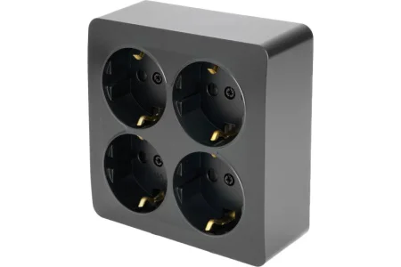 Розетка 4-м "София" ОП с/з квадрат 250В 16А IP20 черный матовый MST16-14S-05 Stekker *1