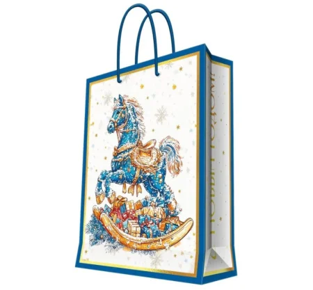 Бумажный пакет для сувенирной продукции с ламинацией, с шириной основания 17,8 cм, плотность бумаги 140 г/м2 17,8x22,9x9,8см 95689FE