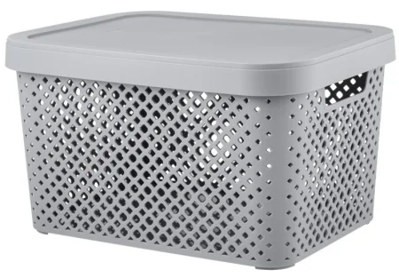 Корзина для хранения с крышкой Plast Team Stockholm 15л серый шторм