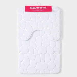 Набор ковриков для ванны и туалета 2шт 39х50, 50х80см Галька белый 4280822