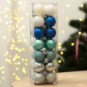 Новогодние шары ёлочные на Новый год пластик d=3см 28шт цвет синий, серебристый, голубой и белый 948