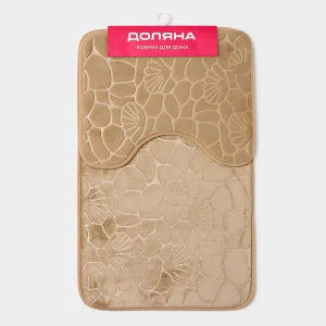 Набор ковриков для ванны и туалета 2шт 39х40, 50х80см Галька, ракушки бежевый 4280825