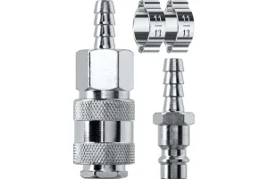 Набор KRAFTOOL  (штуцер "елочка", 8 мм - рапид муфта) + (рапид штуцер-штуцер "елочка", 8 мм) + (обжи