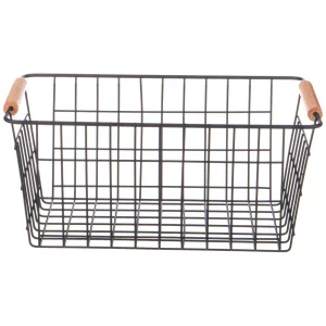 Корзина С Деревянными Ручками Черная 30,5*21*14 См (Кор=12Шт)