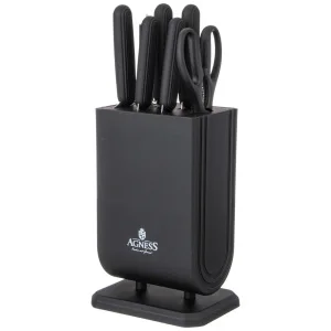 Набор Ножей Agness С Ножницами И Мусатом На Пластиковой Подставке, 8 Предметов