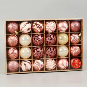 Набор шаров пластик d-6 см, 24 шт "Мелодия" ассорти люкс, бело-розовый 9510745