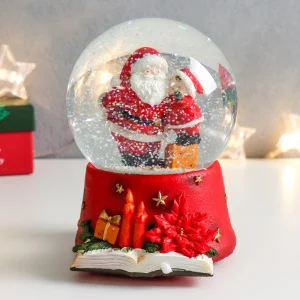 Сувенир полистоун водяной шар музыка "Дед Мороз с малышом" 11,5х11,5х14 см   7568045