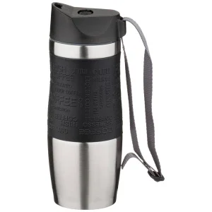 Термокружка Agness 400 Мл С Кнопкой-Стоппером И Удобным Ремешком Для Переноски 709-037