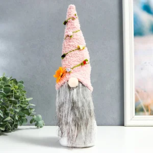 Кукла интерьерная "Гном в колпаке с ромашкой и розами" 36х7х6 см см   7510610