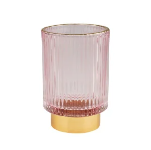 Декоративный подсвечник из цветного рельефного стекла, Д85 Ш85 В130, розовый Star-15