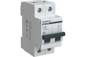 Выключатель авт. мод. 2п С ВА47-29 20А 4.5кА х-ка С GENERICA ИЭК MVA25-2-020-C