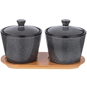 Набор банок Lefard "Graphite" 2шт 350мл 10х10х7,5см на дер. подставке 474-239 *1/12