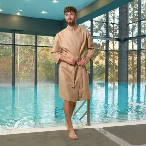 Халат вафельный мужской Экономь и Я рукав 3/4, р.50-52, бежевый, 100%хл, 200г/м2 2578089