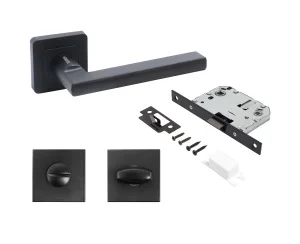 Ручка дверная АЛЛЮР АРТ ВЕНСАН BL+L7050S BL+BK-S1 BL (26150/S7050) с защелкой с фиксатором матовый черный