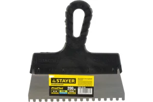 STAYER  PROFlat, 200 мм, зуб 6 х 6 мм, пластиковая ручка, зубчатый, нержавеющий фасадный шпатель, Pr