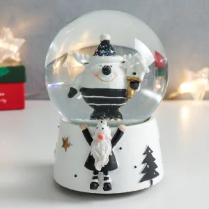 Сувенир полистоун водяной шар музыка "Оленёнок-пухляш со скворечником" 11,5х11,5х14 см   7568009