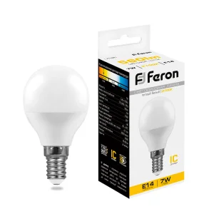 Лампа светодиодная, (7W) 230V E14 2700K G45, LB-95