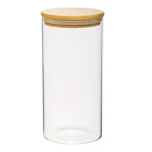Банка с бамбук.крышкой, Д100 Ш100 В200, 1300 мл, прозрачный Muj-09