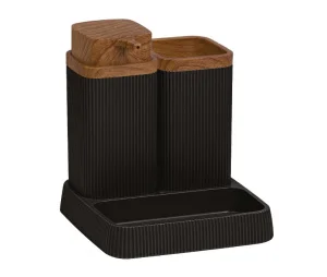 Набор аксессуаров для ванной комнаты "TRIO-D" 3 предмета черный-дерево FX-435 (Fixsen) *1