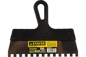 STAYER  PROFlat, 250 мм, зуб 10 х 10 мм, пластиковая ручка, зубчатый, нержавеющий фасадный шпатель,