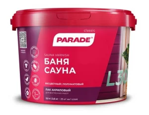 Лак для саун акриловый PARADE L30 Сауна & Баня П/мат 2,5л Россия 0006087