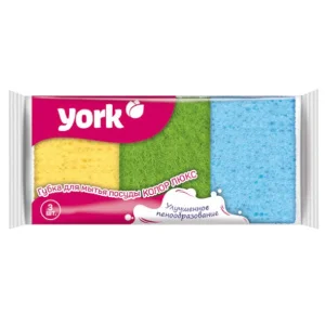 Губки для посуды Колор Люкс 3шт 10*7*3см крупнопористый поролон 22кг/м3, фибра 500г/м2 YORK Y030110 *1
