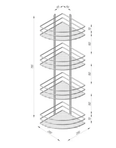 Полка угловая 4-яр "Proffero" овал хром 20х20х75,5см П0001903 *2/10