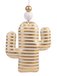 Украшение новогоднее подвесное Золотой кактус в полоску из хлопчатобумажной ткани 7,5x1,5x8,5см 80211 *1