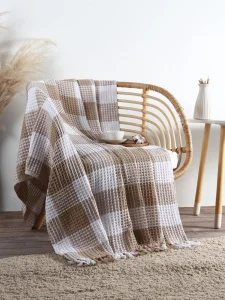 Плед вафельный Этель Клетка 220*240 см, цв.бежевый, хлопок 100%, 350гр   10666542