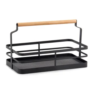 Корзина металлическая c деревянной ручкой, черный матовый