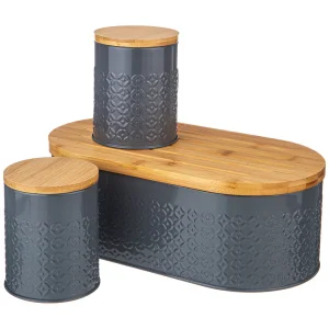 Хлебница Agness 33,8Х18Х12См С 2-Мя Банками Д/Сып. Прод. D10См, H11См, Grey