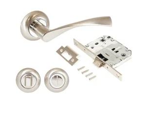 Ручка дверная АЛЛЮР АРТ ОСКАР SN+L7050S SN+BK-R1 SN (1380/S7050) с защелкой с фиксатором матовый никель