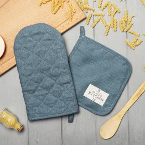 Набор кух. Этель ECO turquoise: варежка 15х28см, прихватка 19х19см, 100% лён, 245 г/м2 10245287