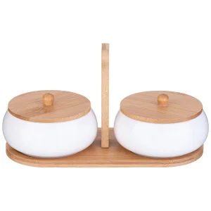 Набор банок Lefard "Native" 2шт 11,5см 270мл с деревянной крышкой на деревянной подставке 587-187 *1/36