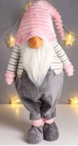 Кукла интерьерная "Дед Мороз в сером комбинезоне и розовом меховом колпаке" 88х18х28   6260128