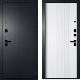Дверь металлическая Tepla4 Букле черный/панель МДФ6 эмалит белый 960 левая