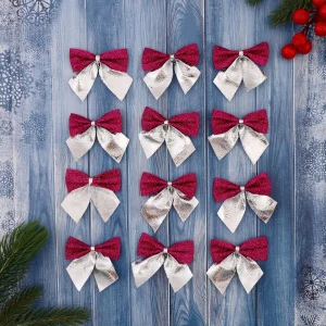 Украшение ёлочное "Бант" (набор 12 шт) 5,5х5 см, серебристо-сиреневый 2372181