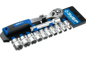 Набор торцевых 6-гранных головок с трещоткой 1/2" 10-24мм сталь Cr-V уп-12шт Зубр ТБ-12Б *1