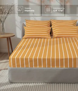 Простыня на резинке Этель 140*200*25 см " Mustard stripes", 100% хлопок, поплин, 125 гр/м2 6632202