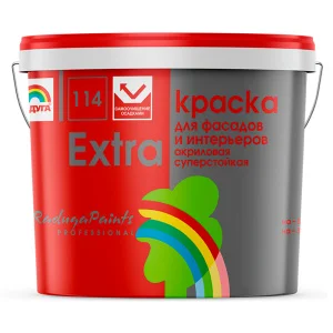 Краска Радуга 114 Экстра, Для фасадов и интерьеров акриловая суперстойкая, база А 9 л