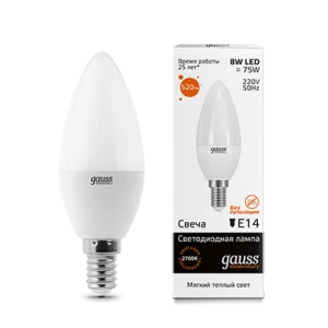 Лампа Gauss Elementary Свеча 8W 520lm 3000K Е14 LED *1/10/100
