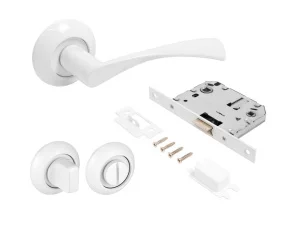 Ручка дверная АЛЛЮР АРТ ОСКАР W+L7050S W+BK-R1 W (13110/S7050) с защелкой с фиксатором матовый белый