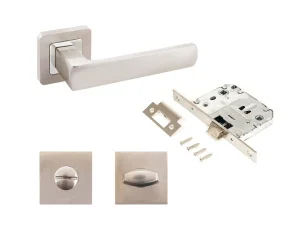 Ручка дверная АЛЛЮР АРТ КОЛОМБО SN+L7050S SN+BK-S1 SN/CP(2380/S7050) с защелкой с фиксатором матовый никель