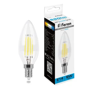 Лампа светодиодная, (9W) 230V E14 6400K прозрачная, LB-73