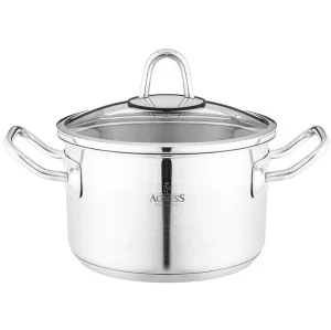 Кастрюля Agness 16X10 См 1,8 Л Высококачественная Нерж Сталь 18/10 Со Стекл.Крышкой