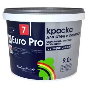 Краска Euro Pro для стен и потолков база А 9л
